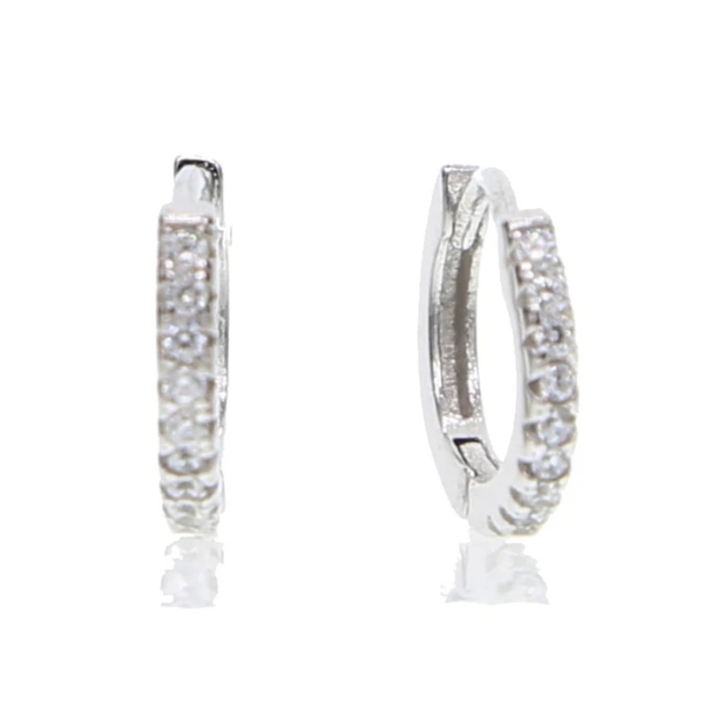 Sterling Silver CZ pave huggie hoops